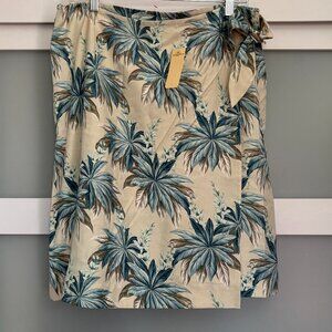 Tommy Bahama 100% Silk Ladies Catalina Corsage Sarong Skirt sz L Cream Teal NWT